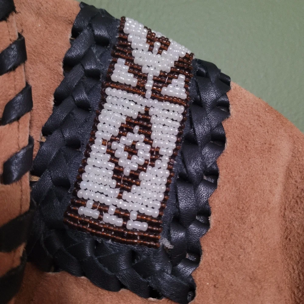 Vintage Real Leather Fringe Western Jacket Beaded Detail Size Medium - Picture 4 of 5